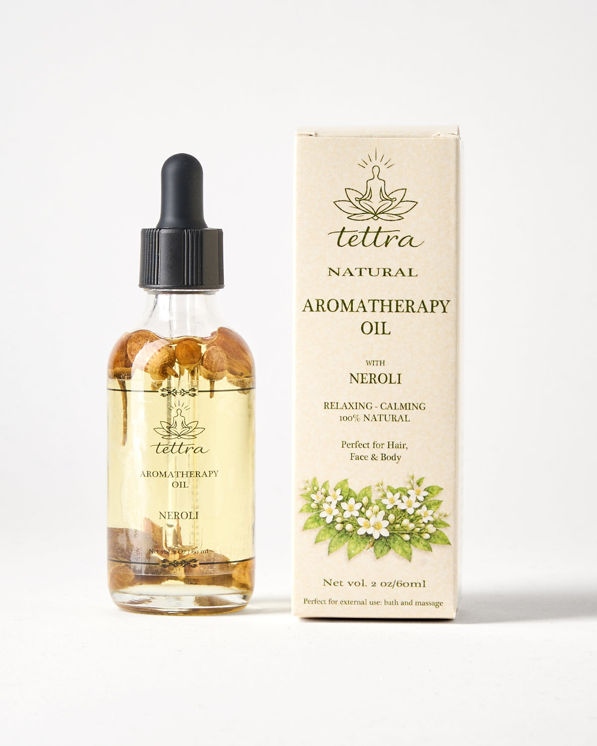 TETTRA neroli aromatherapy oil bottle and box