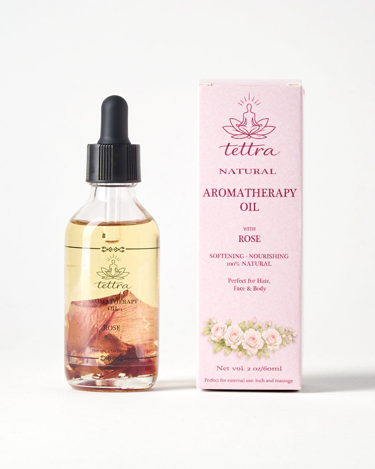 TETTRA rose aromatherapy oil bottle and box