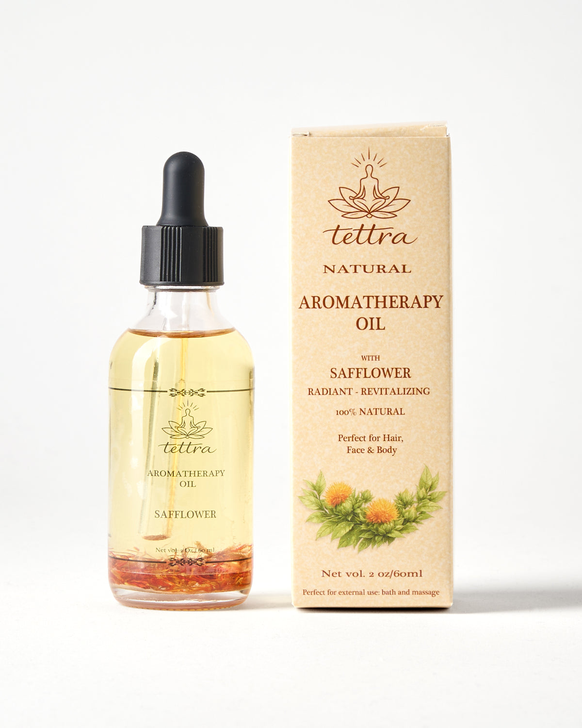TETTRA safflower aromatherapy oil bottle and box